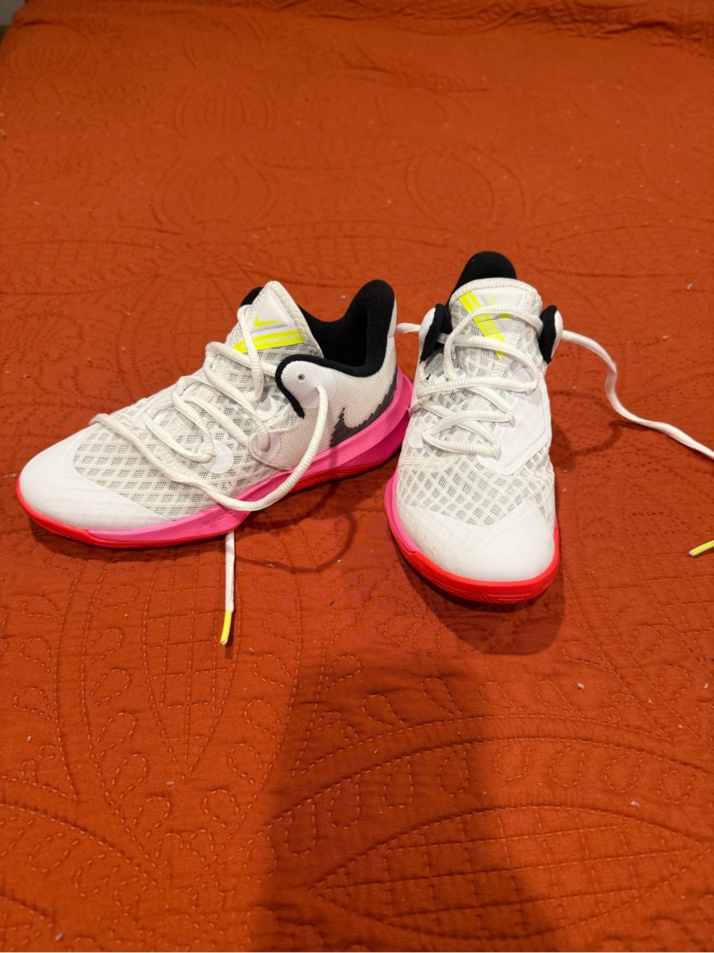 Nike Kids volleyball shoes ! White Sneakers with Pink and Neon Yellow Accents